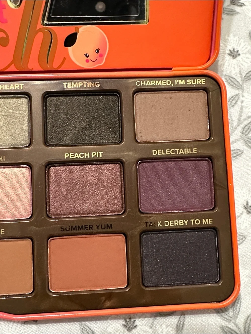 Too Faced Sweet Peach Eyeshadow Palette — Peach, Pink, Brown, Gold, Coral